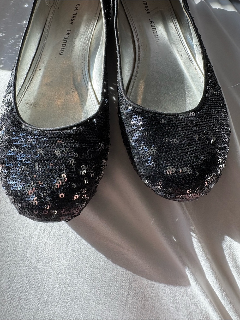Chinese Laundry Black Sequin Slip-On Ballet Flats - Picture 3 of 5